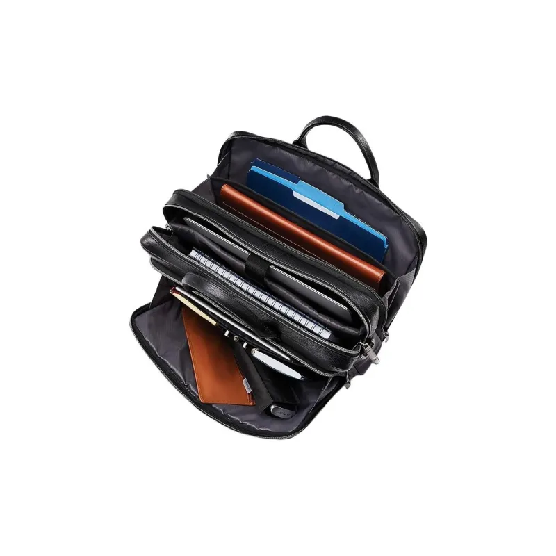 SAMSONITE Leather Portable One Shoulder Crossbody Briefcases Unisex Black-5