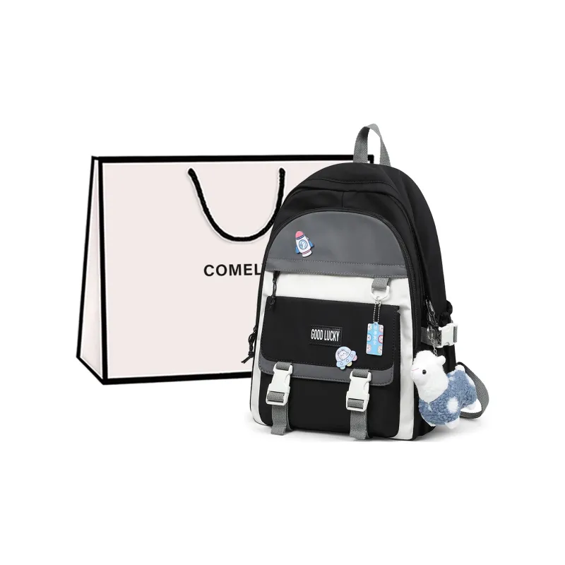 COMELY Nylon Fabric Backpack Tubas Unisex White & Blue/Black-6