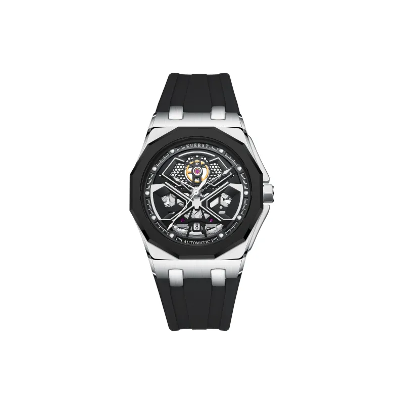 KUERST Automatic Mechanical Movement Rubber Strap Watch Men's Watches Black Dial-9