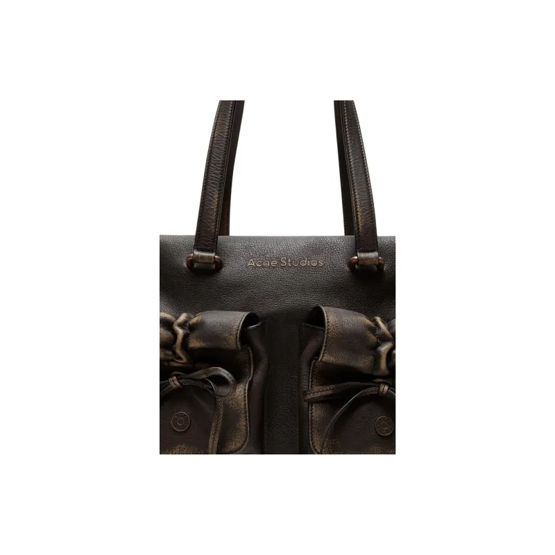 Acne Studios Brushed Leather Handbag Women's Dark Brown & Beige-4