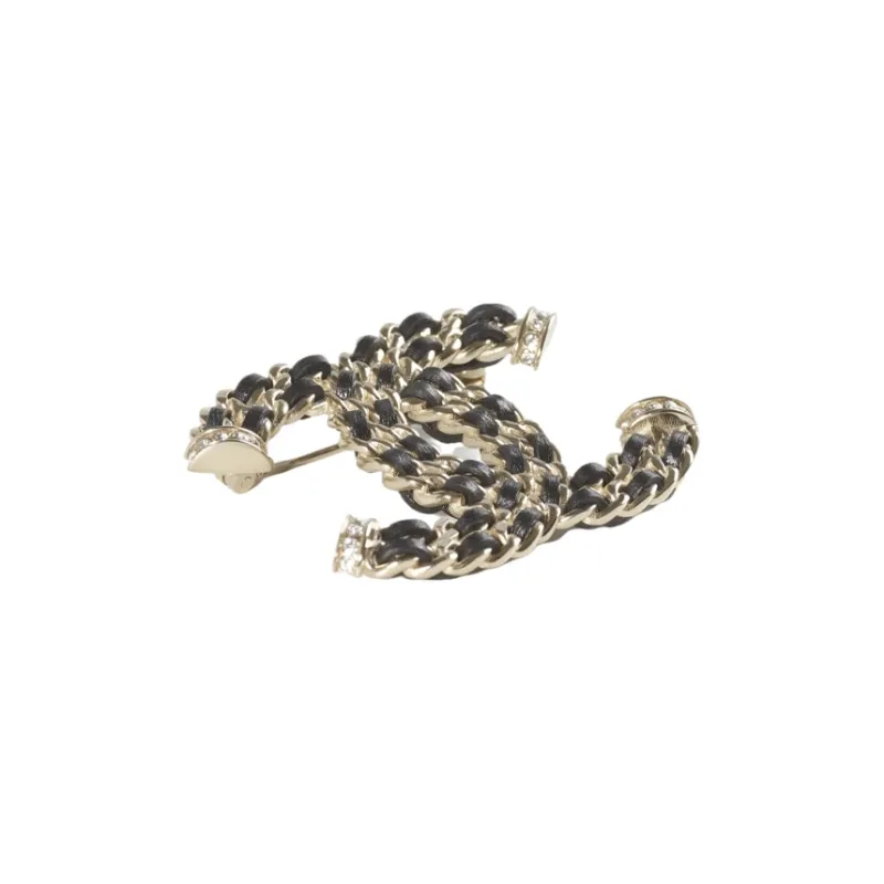 CHANEL Brooches Women's Gold, Black, And Crystal-1