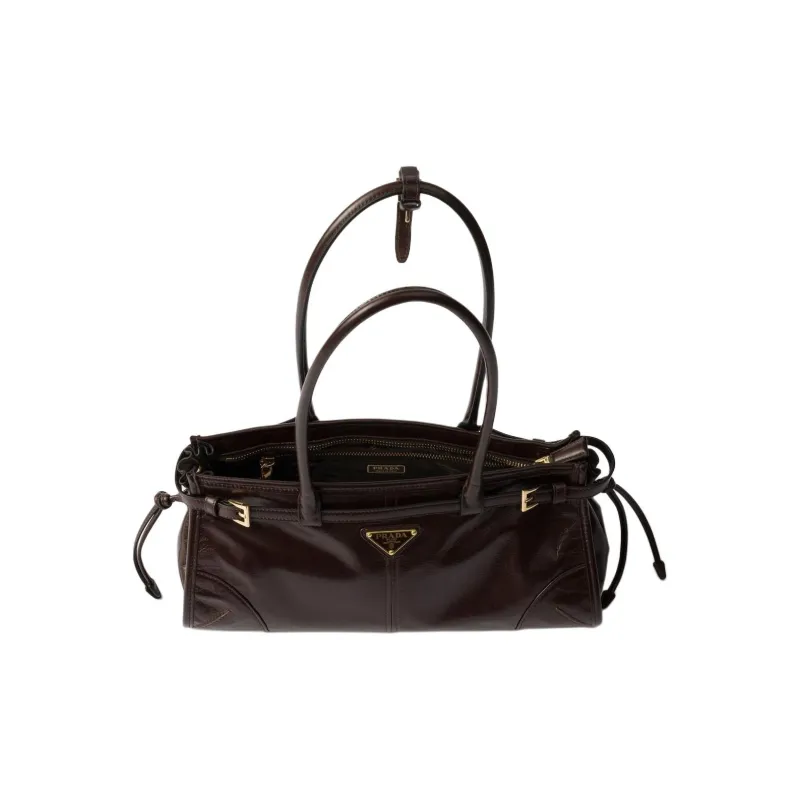 PRADA Leather One Shoulder Handbag Medium Size Women's Dark Brown-3