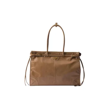 PRADA Soft Leather Shoulder Bag Crossbody Bag Handbag Large Size Women's Cameo Brown