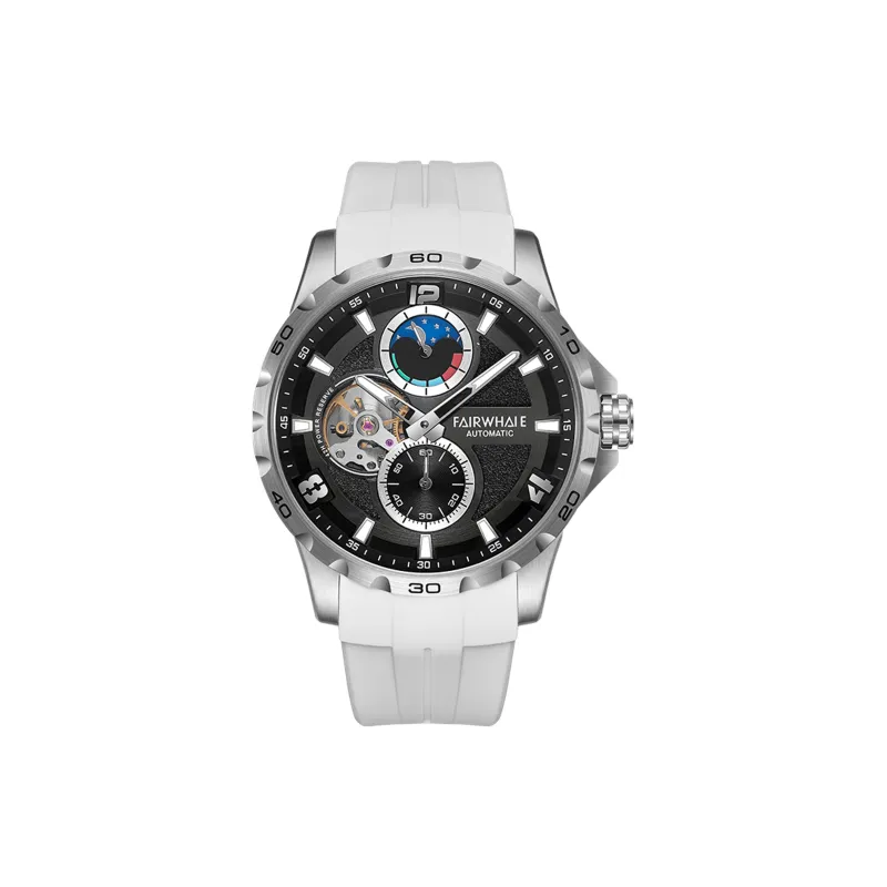 FAIRWHALE Automatic Mechanical Movement Rubber Strap Watch Men's Watches Black Dial-0