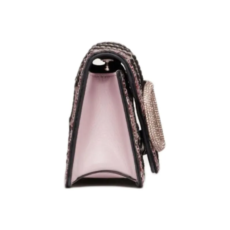 Valentino Locò Rhinestone Crossbody Handbag Shoulder Bag Small Size Women's Black Rose And Watermelon Pink.-2