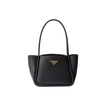 PRADA Grain Leather One Shoulder Handbag Mini Women's Black