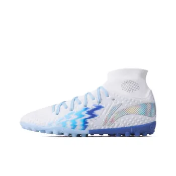 LiNing TF Rubber Broken Studs Soft Ground Cushioning, Wear Resistant Soccer Shoes Men's White Blue