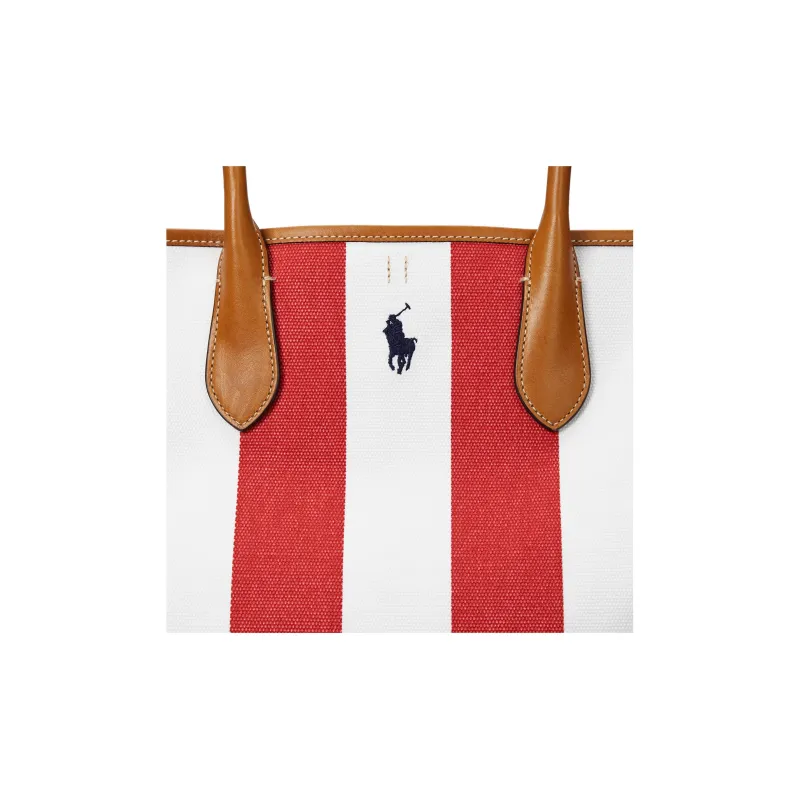 Polo Ralph Lauren Canvas Tote Bag Shopping Bag Shoulder Bag Handbag Medium Size Women's Red & White-5