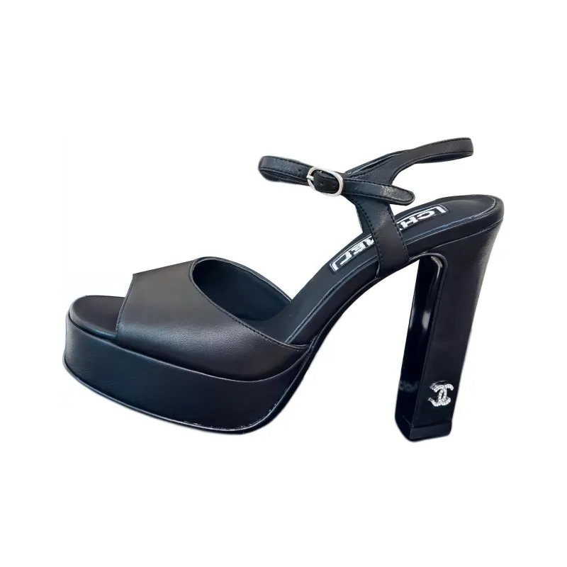 CHANEL Strap Sandals 12cm Women's Black-0