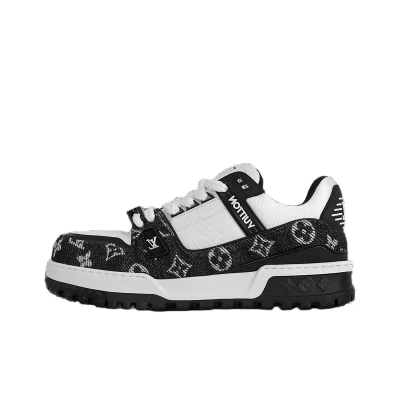 LOUIS VUITTON Trainer Maxi Wear Resistant Low Top Skateboard Shoes Unisex Black White-0