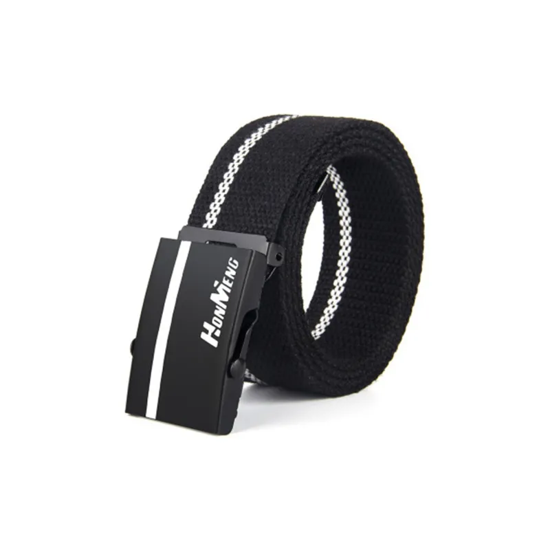 Mulinsen Stripes Korean Style Automatic Buckle Canvas Trendy Denim Nylon Belt Unisex Width 3.8cm-3