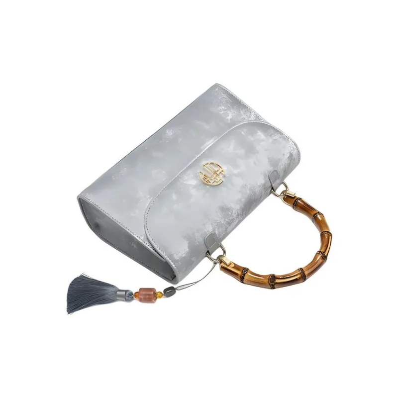Ancient Yi Xi Cow Leather Niche Suede Cheongsam Shoulder Bag, Crossbody Bag, Handbag Women's Frost Silver-4