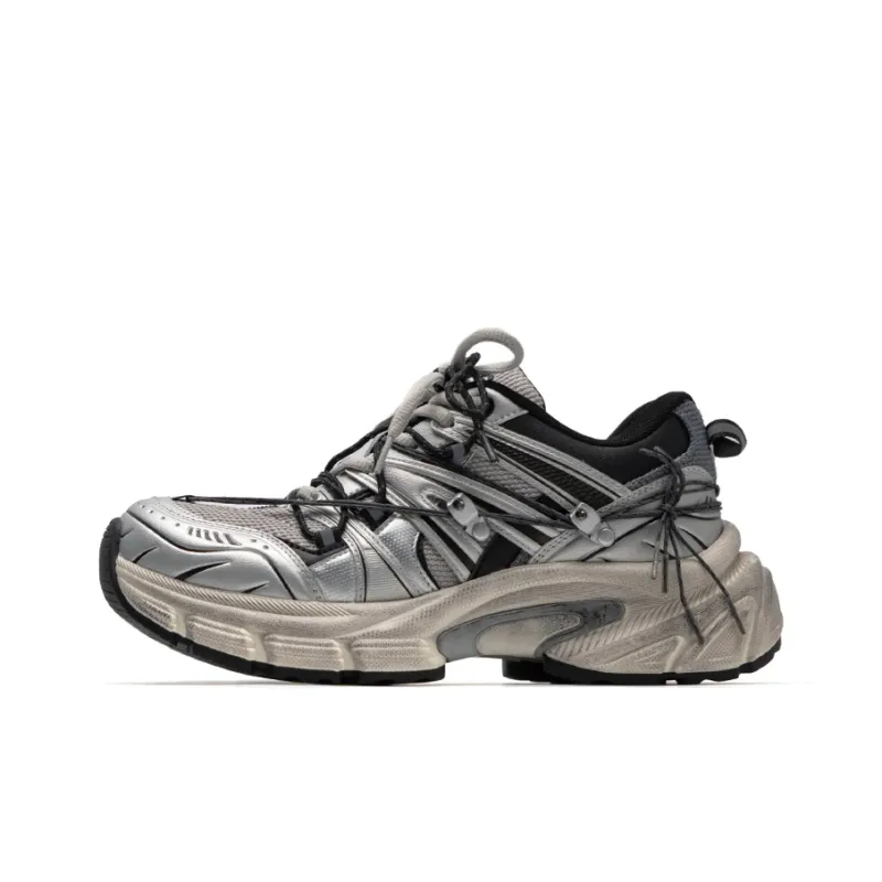 Mule Donkey Cushioned Wear Resistant Breathable Low Top Chunky Sneakers Unisex Silver-0