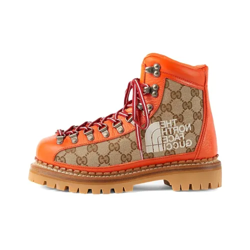 GUCCI X The North Face Canvas Leather Boot Beige Orange Women's
