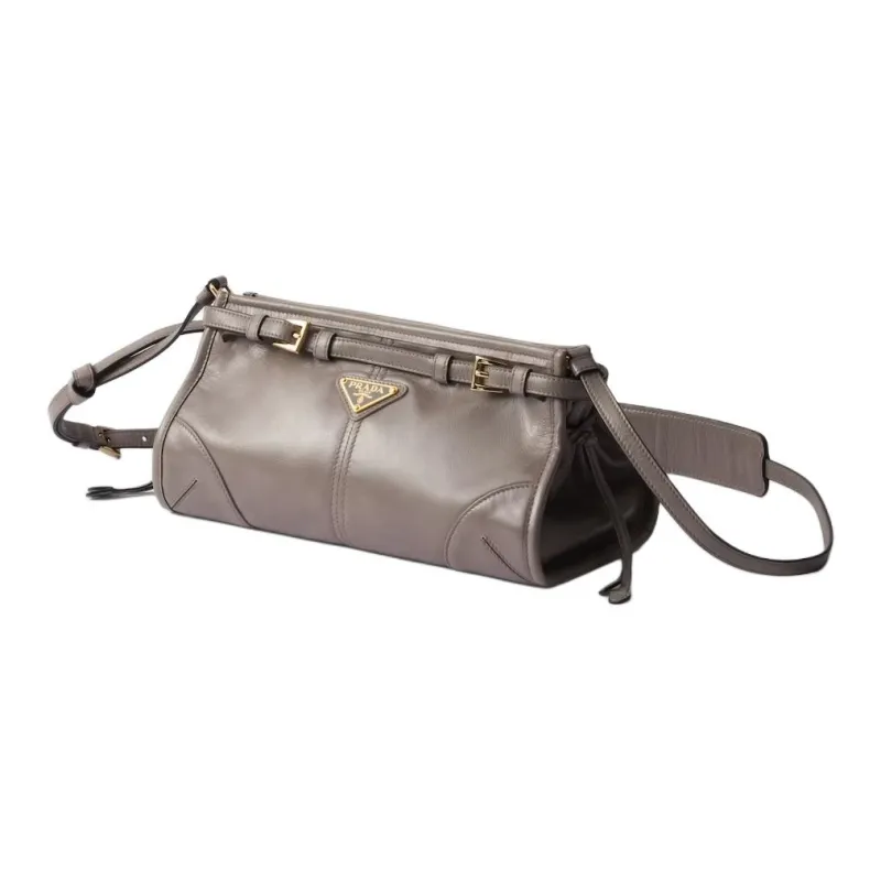 PRADA Leather Handbag, Shoulder Bag Women's Asphalt Gray-1