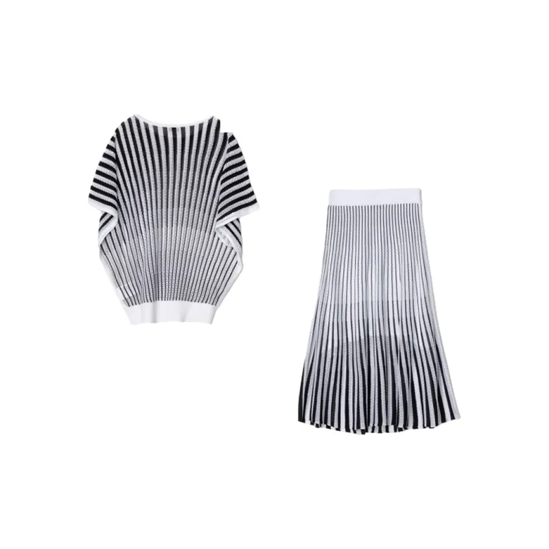 CLUB MONACO Skirt Set Women's Black White Stripes-1