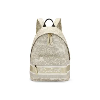 ROBERTA DI CAMERINO Fabric Backpack Laptop Backpack Tubas Unisex Ecru Jacquard Gold