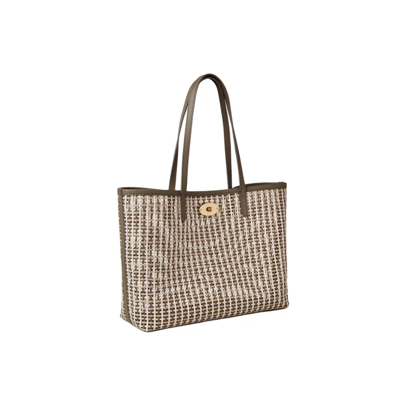 Mulberry Bayswater Leather Tote Bag Shopping Bag Handbag Women's Linen Green With Beige Accents-1