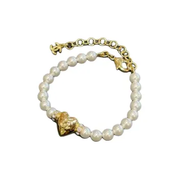 CHANEL Metal Artificial Pearl Rhinestone Bracelets Women's Gold
