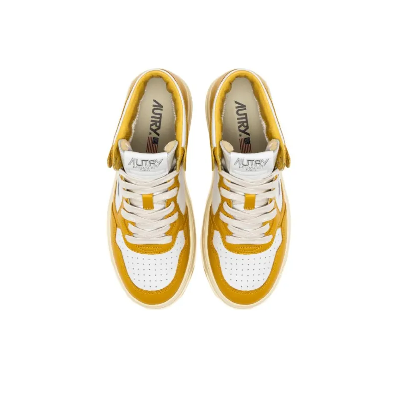 AUTRY Medalist High-Top Skateboard Shoes Men's White Yellow-2