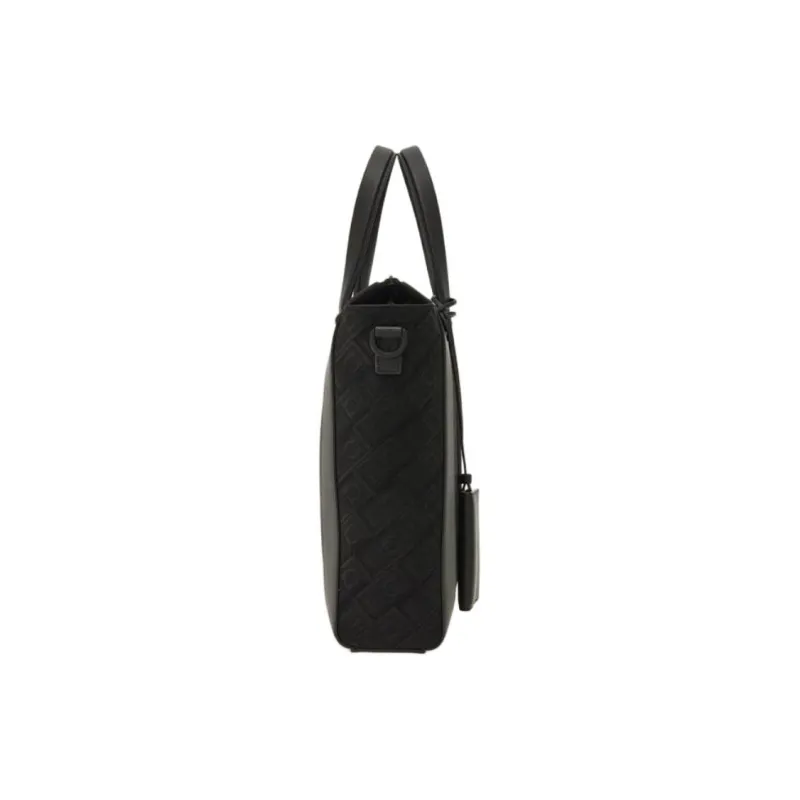 FERRAGAMO Calfskin Patchwork Fabric Shoulder Bag Crossbody Bag Handbag Men's Black-2