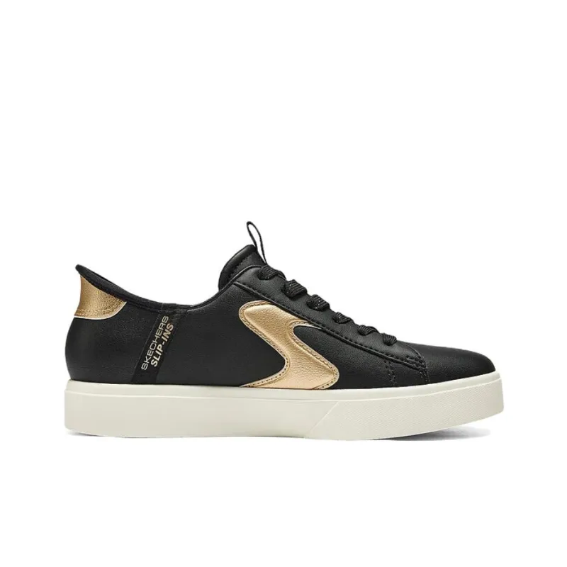Skechers Court Classics Slip Resistant And Breathable Low Top Skateboard Shoes Women's Black Gold-1