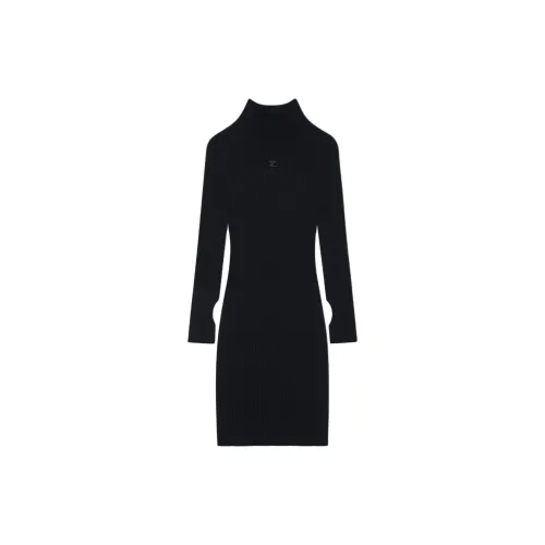 COURREGES Engineered Light Rib Mockneck Mini Dress