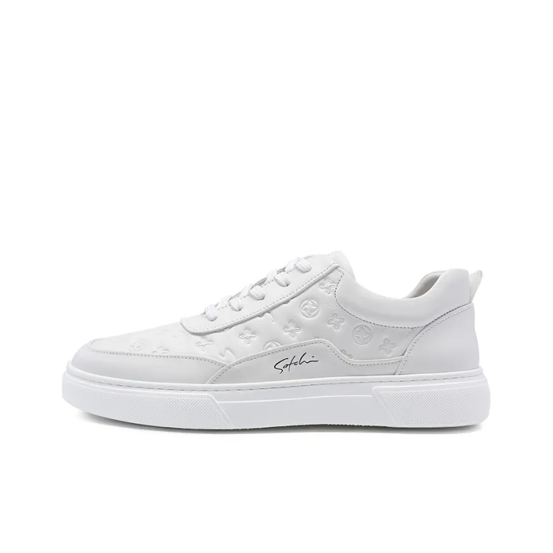 Satchi Anti Slip Wear Resistant Lightweight Breathable Low Top Skateboard Shoes Men's White-0