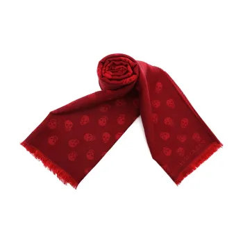 Alexander McQueen Wool Mulberry Silk Knit Scarves Unisex Dark Red