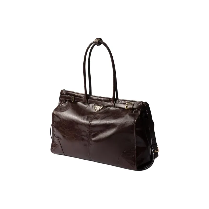 PRADA Soft Leather Shoulder Bag Crossbody Bag Handbag Large Size Women's Dark Brown-2
