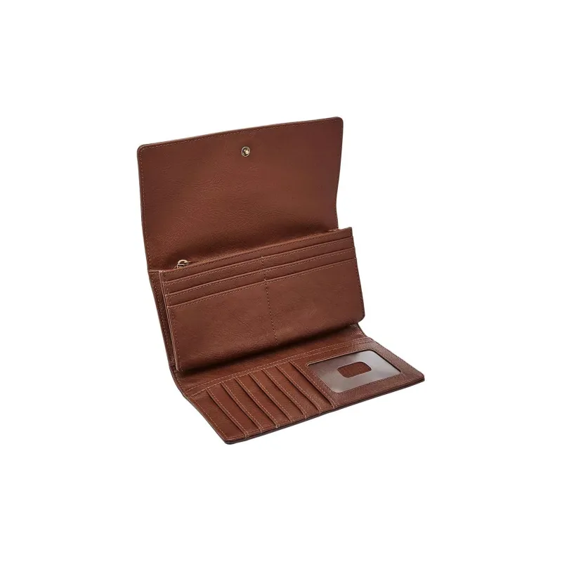 FOSSIL Leather Clutches Wallets Unisex Brown-4