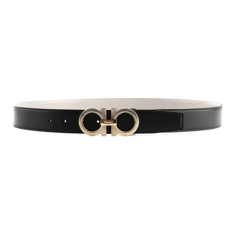 FERRAGAMO Two-Tone Styling Design Leather Belts Men's Black --1