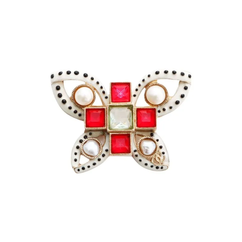 CHANEL Pre Owned 2016 Butterfly Faux pearl Brooch-0