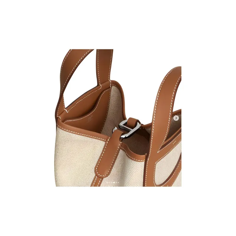 HERMES In The Loop Canvas With Swift Calfskin Vegetable Basket Pig Nose Bucket Bags Handbags Women's Light Beige-4