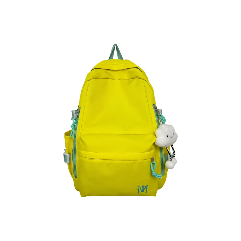 Cwatcun Nylon Backpack Unisex Light Gray/Blue/Yellow/Black-10
