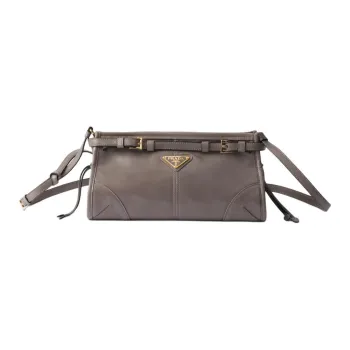 PRADA Leather Handbag Shoulder Bag Women's Asphalt Gray