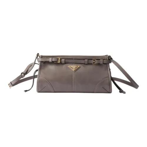 PRADA Leather Handbag Shoulder Bag Women's Asphalt Gray