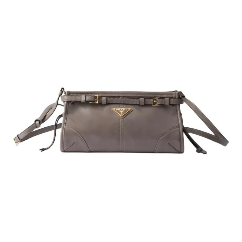 PRADA Leather Handbag, Shoulder Bag Women's Asphalt Gray-0