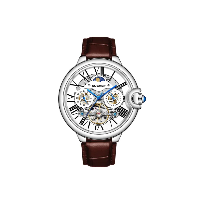 KUERST Automatic Mechanical Movement Genuine Leather Strap Men's Watches White Dial-14