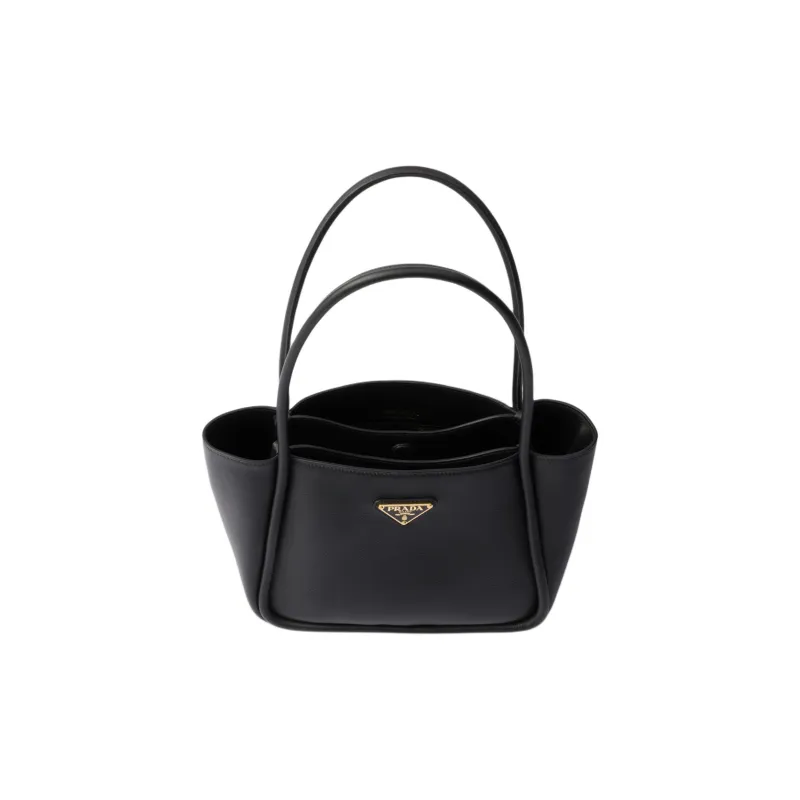 PRADA Grain Leather One Shoulder Handbag Mini Women's Black-4