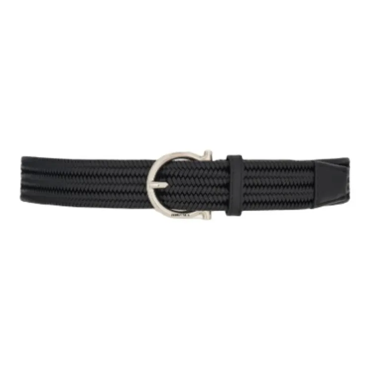FERRAGAMO Calfskin Leather Belts Men's Black Width 3.5cm-1