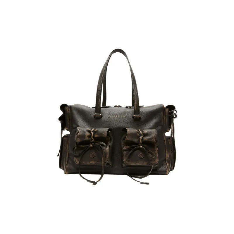 Acne Studios Brushed Leather Handbag Women's Dark Brown & Beige-0