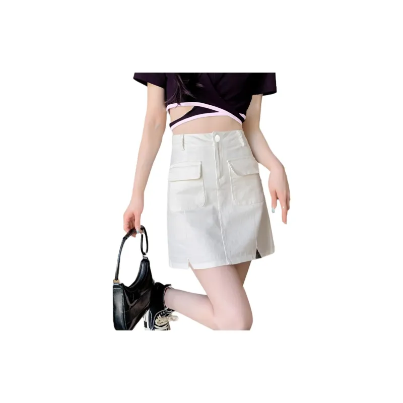 Weixi Denim Short Skirts Women's White-1