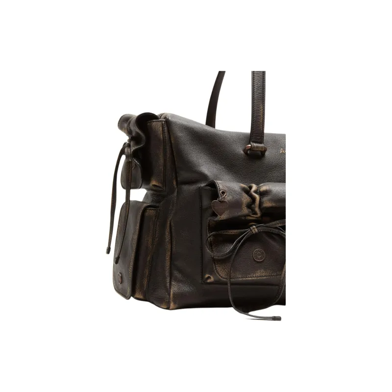 Acne Studios Brushed Leather Handbag Women's Dark Brown & Beige-3