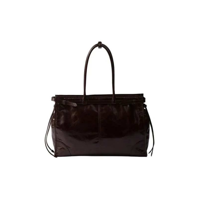 PRADA Soft Leather Shoulder Bag Crossbody Bag Handbag Large Size Women's Dark Brown-3