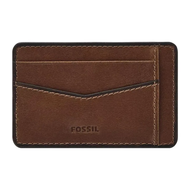 FOSSIL Leather Card Holder Regular Unisex Brown-0
