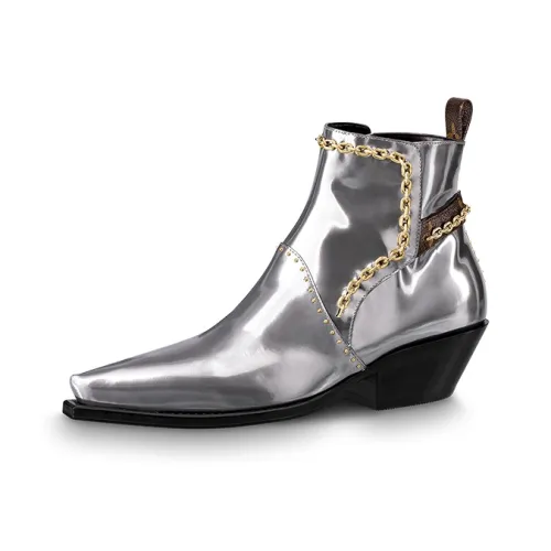 LOUIS VUITTON Matador Ankle Boots Women's Silver