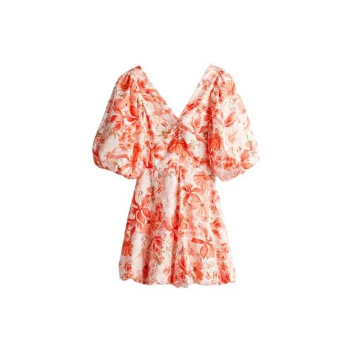 H&M Short-Sleeved Dresses Women's Coral Red/Floral