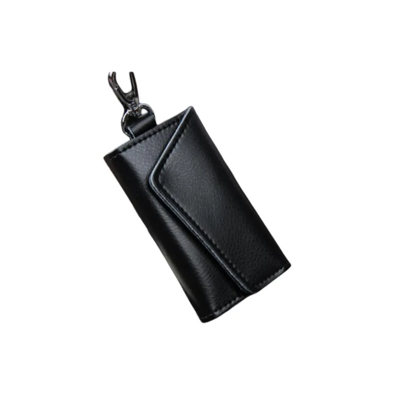 OUZIHUANG Cow Leather Key Pouch Mini Unisex Black/Purple/Red/Caramel-2