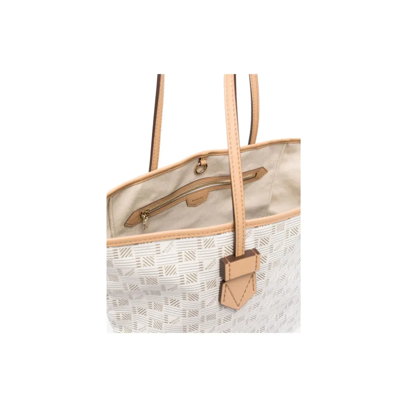 MOREAU Calfskin With Canvas Tote Bag, Shopping Bag, Handbag Medium Size Women's Light Beige & Beige-2
